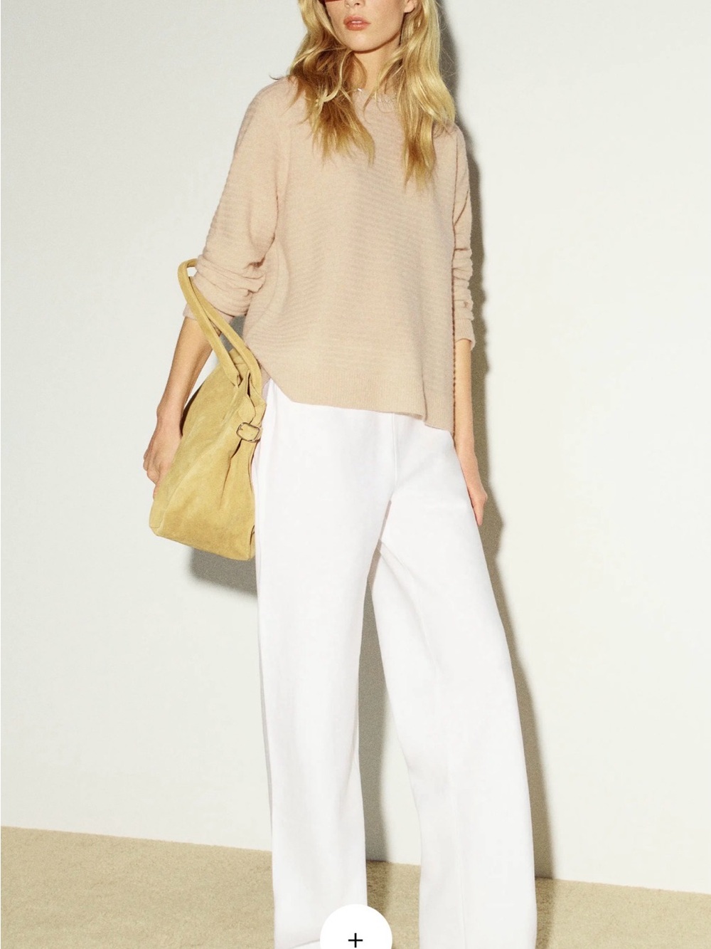 NWT Reformation Cashmere Boyfriend Sweater in Textured Wheat Relaxed Pullover S